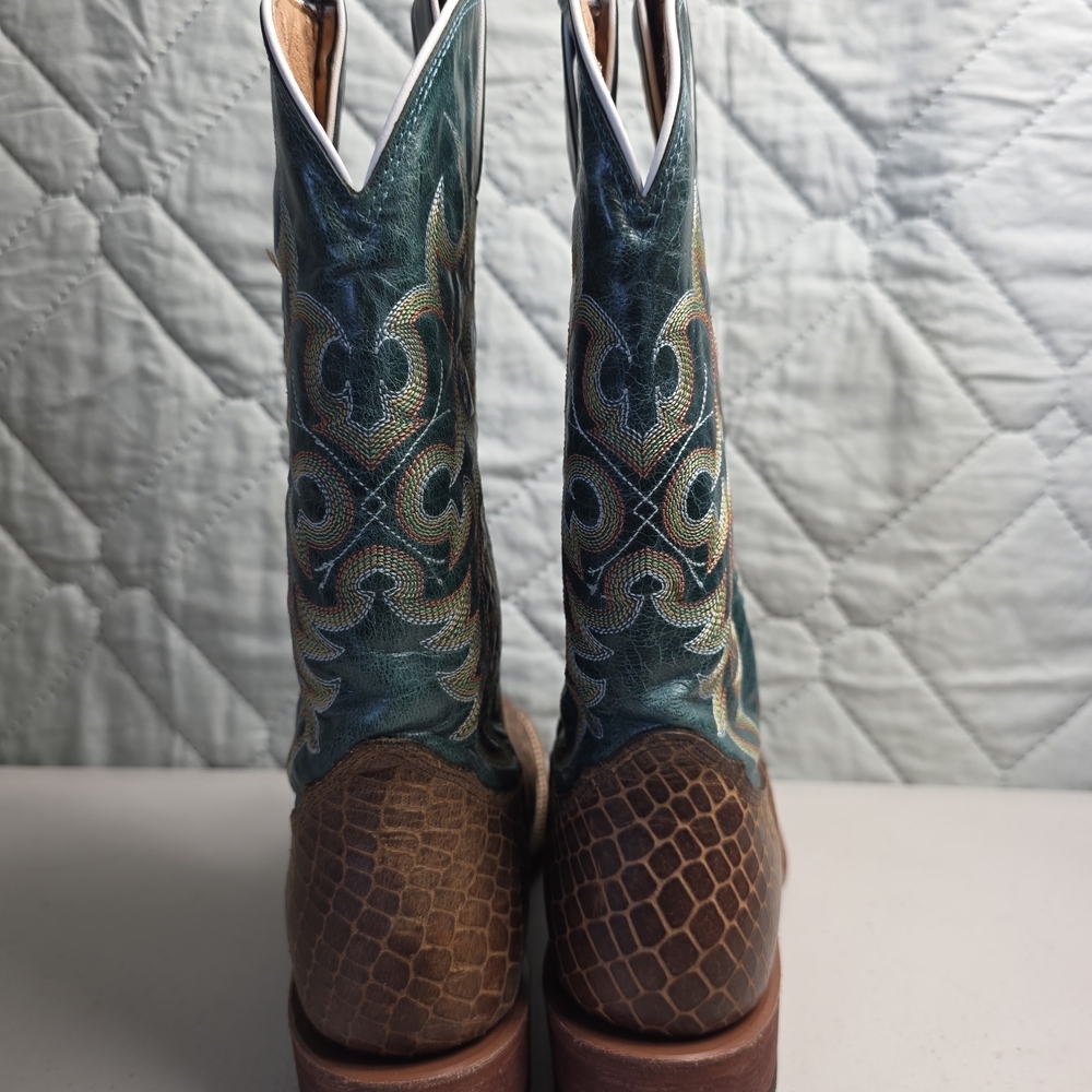 Nocona Womens Green and Brown Leather Pull On Cowgirl Boots Size 8B - Picture 4 of 10